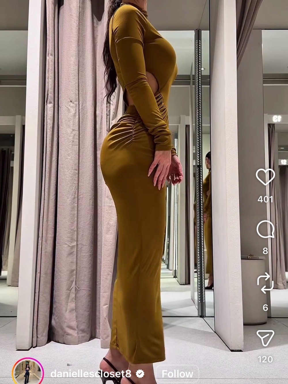 Zara Olive Green Long-Sleeve Cutout Midi Dress - Picture 7 of 11